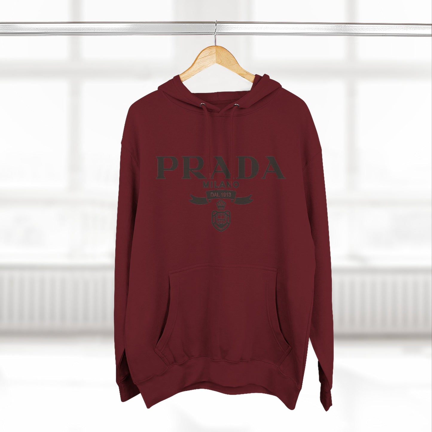 Designer Logo Hoodie — PRADA Milano Graphic Fleece Pullover