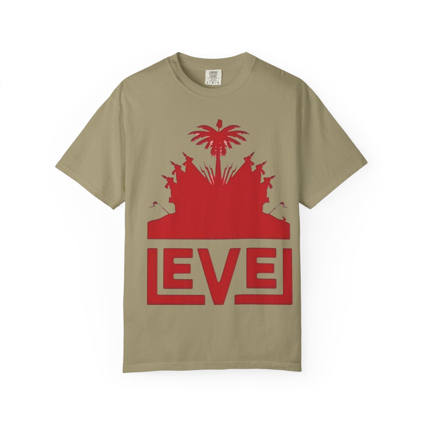 haiti Garment-Dyed T-Shirt with 'LEVEL' Design, Casual Wear, Street Style Tee, Gift for Gamers, Unique Graphic Shirt