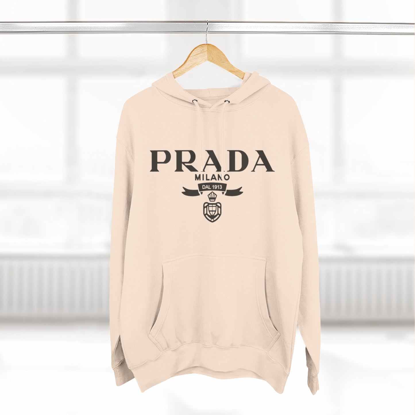 Designer Logo Hoodie — PRADA Milano Graphic Fleece Pullover