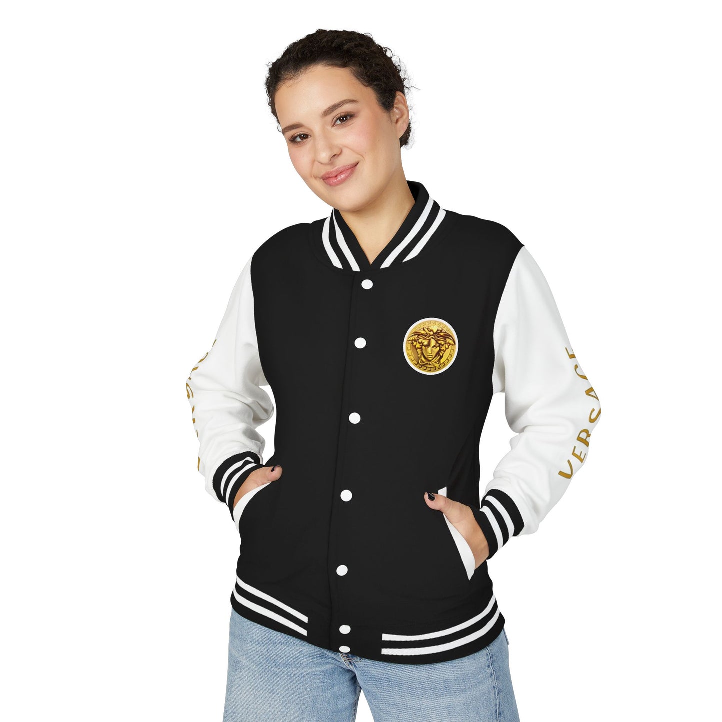 Versace-Style Unisex Heavyweight Letterman Jacket | Vintage Streetwear, Casual Fashion, Layering, Gift for Fashion Lovers, Unique Outerwear