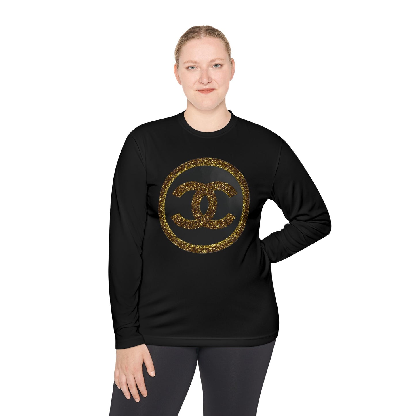 Gold Glitter Interlocking Logo Long Sleeve Tee