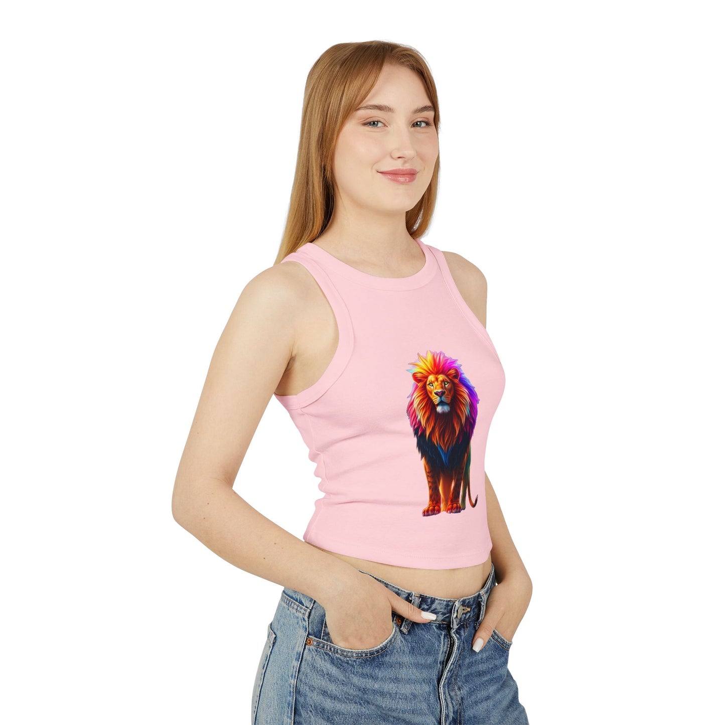 Women's Racer Tank Top — Colorful Pride Lion Graphic