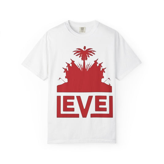 haiti Garment-Dyed T-Shirt with 'LEVEL' Design, Casual Wear, Street Style Tee, Gift for Gamers, Unique Graphic Shirt