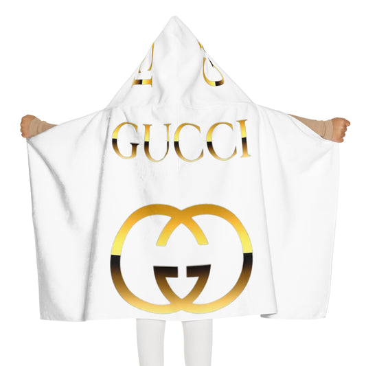 Youth Hooded Towel — Gold "GUCCI" Luxe Logo Beach & Pool Wrap