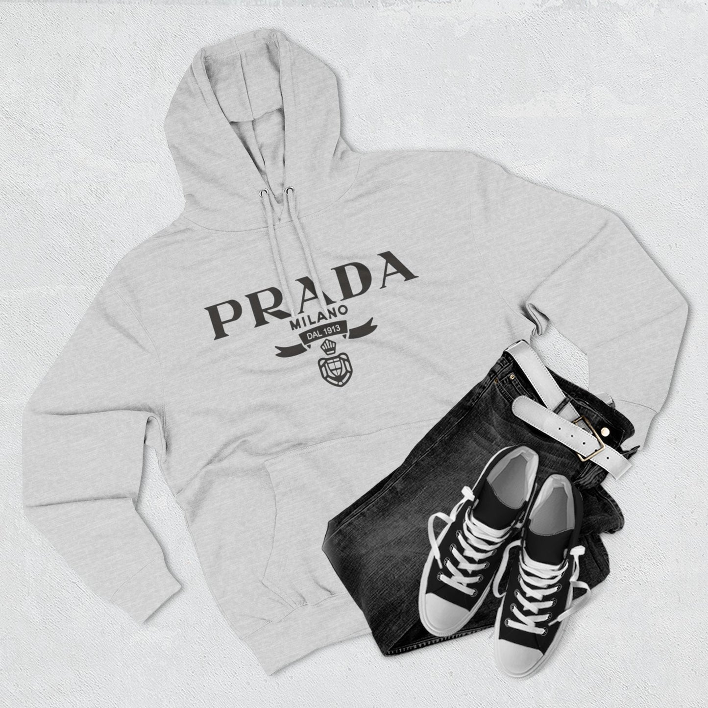 Designer Logo Hoodie - PRADA Milano Inspired Fleece Pullover