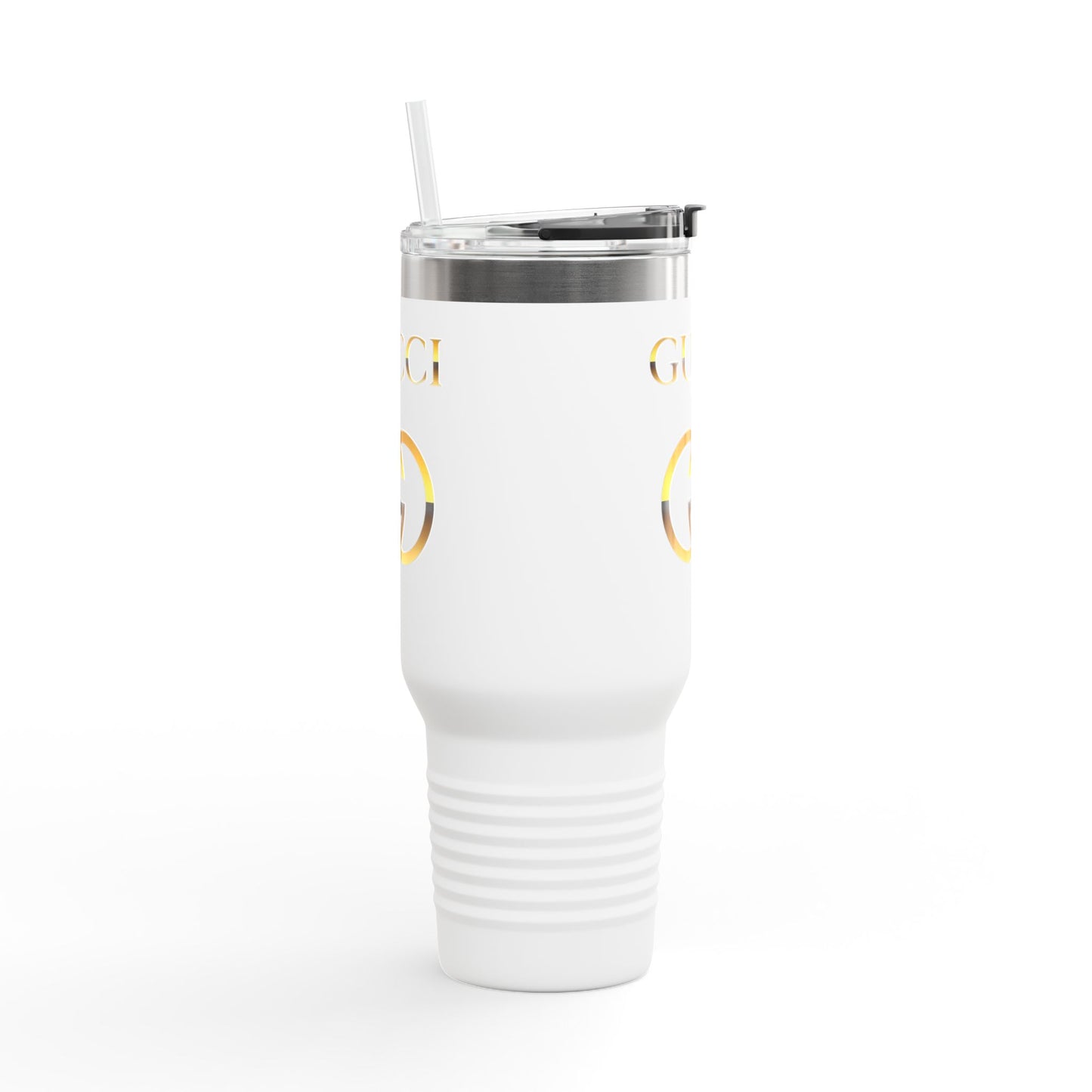 40oz Insulated Travel Mug — White Gold Designer Logo Tumbler