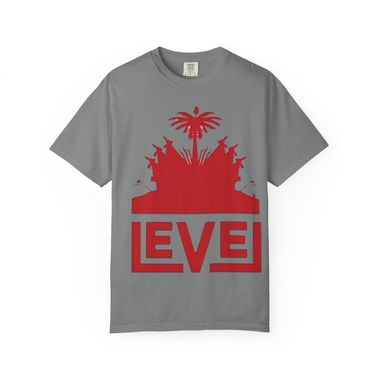 haiti Garment-Dyed T-Shirt with 'LEVEL' Design, Casual Wear, Street Style Tee, Gift for Gamers, Unique Graphic Shirt