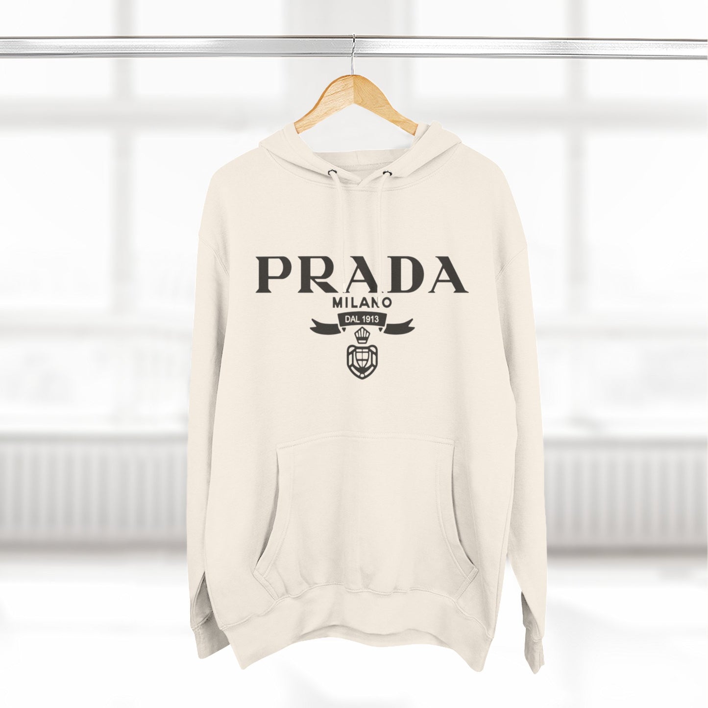 Designer Logo Hoodie — PRADA Milano Graphic Fleece Pullover