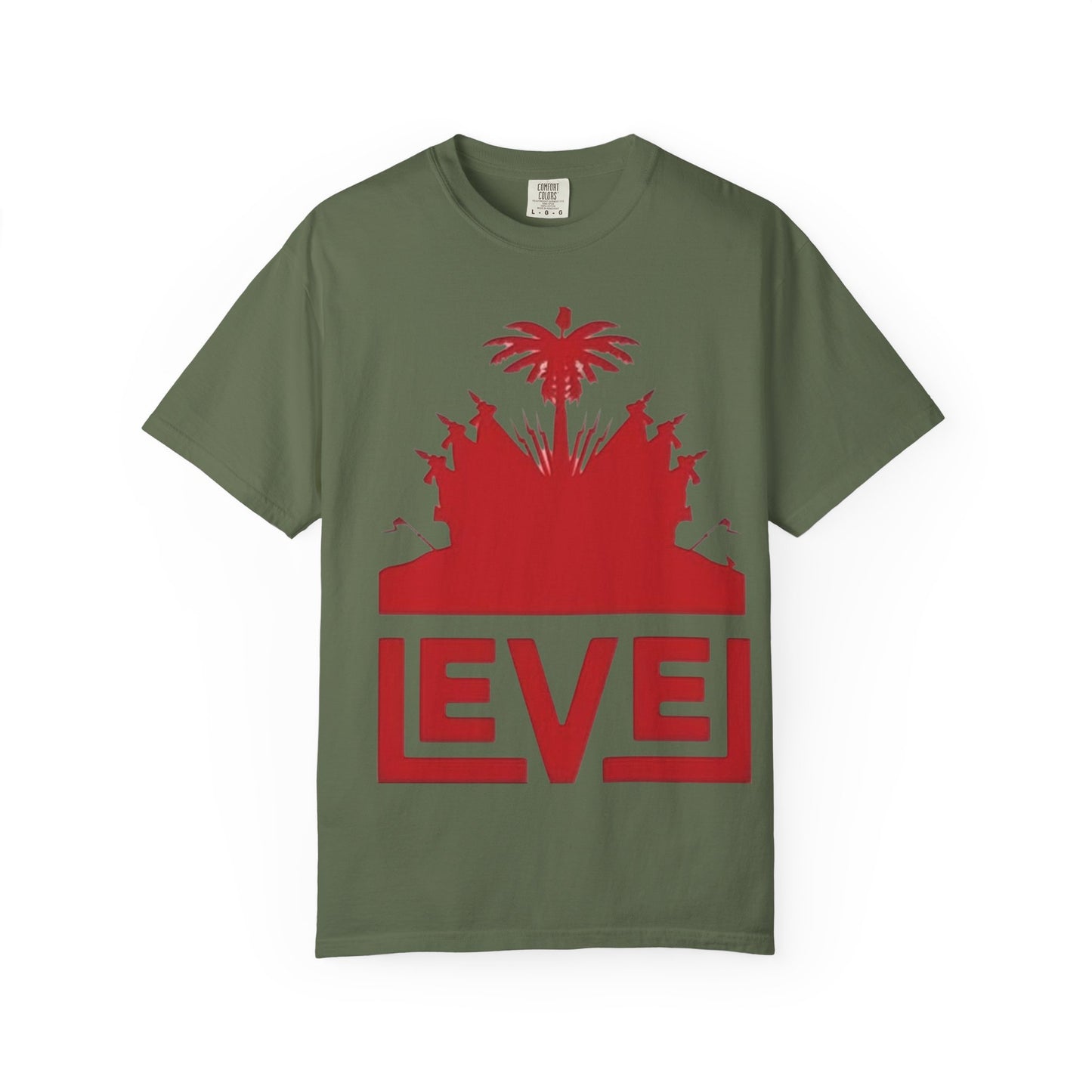 haiti Garment-Dyed T-Shirt with 'LEVEL' Design, Casual Wear, Street Style Tee, Gift for Gamers, Unique Graphic Shirt