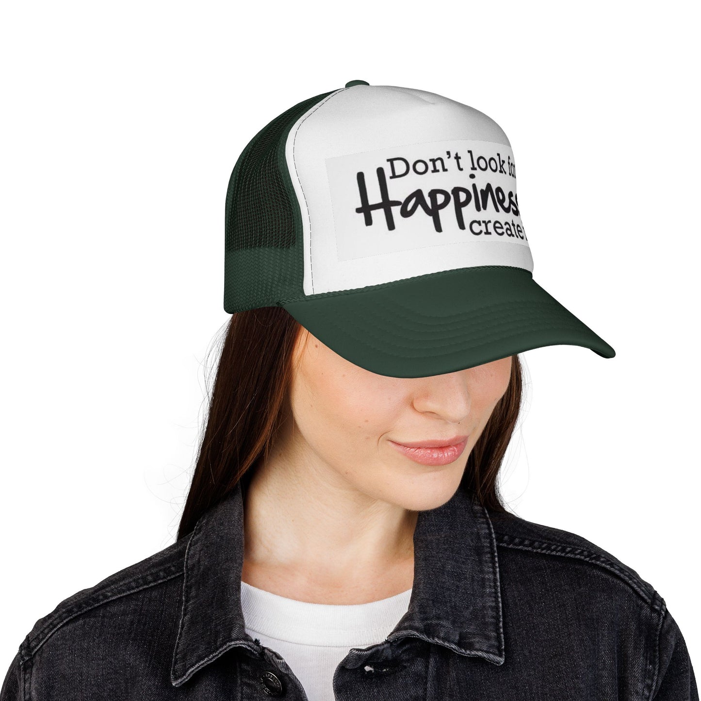 Inspirational Trucker Cap - Happiness Quote Hat, Gift for Outdoors, Motivational Headwear, Casual Style, Trendy Accessory