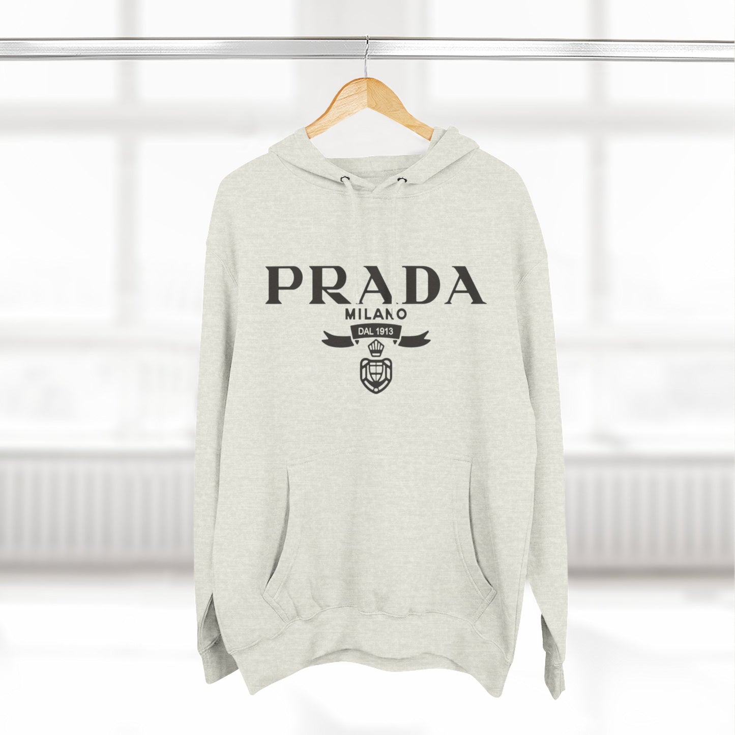 Designer Logo Hoodie — PRADA Milano Graphic Fleece Pullover