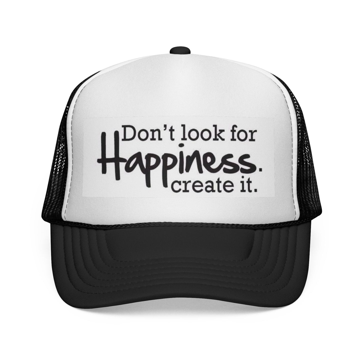 Inspirational Trucker Cap - Happiness Quote Hat, Gift for Outdoors, Motivational Headwear, Casual Style, Trendy Accessory