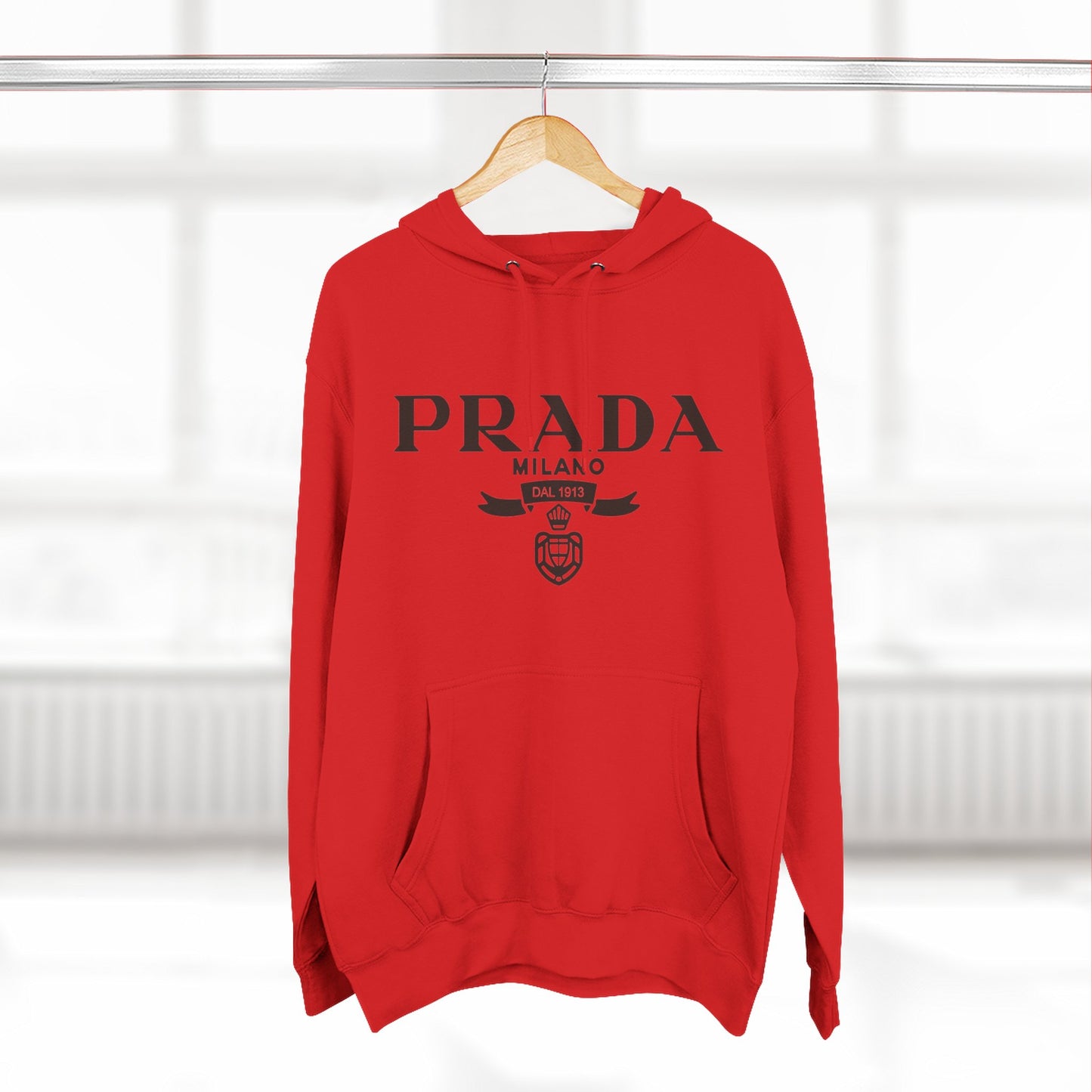 Designer Logo Hoodie — PRADA Milano Graphic Fleece Pullover