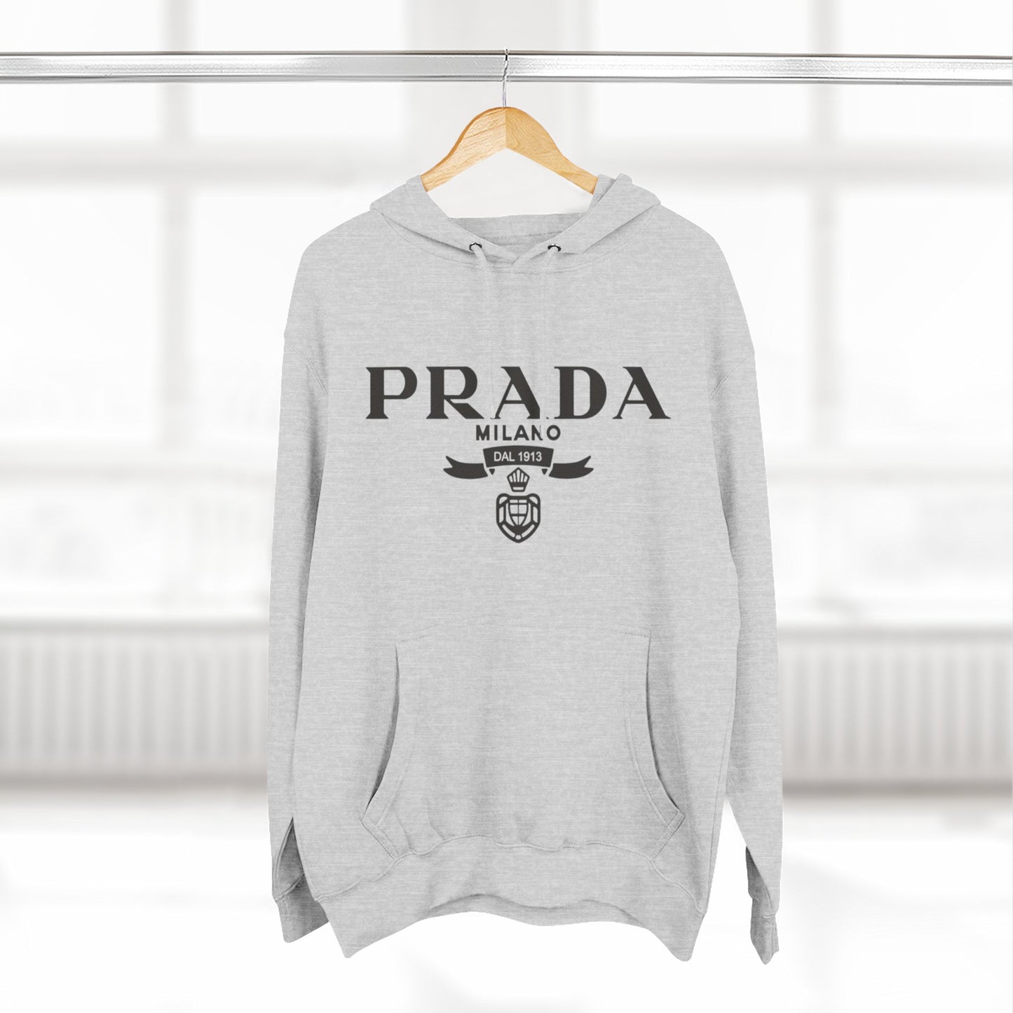 Designer Logo Hoodie — PRADA Milano Graphic Fleece Pullover