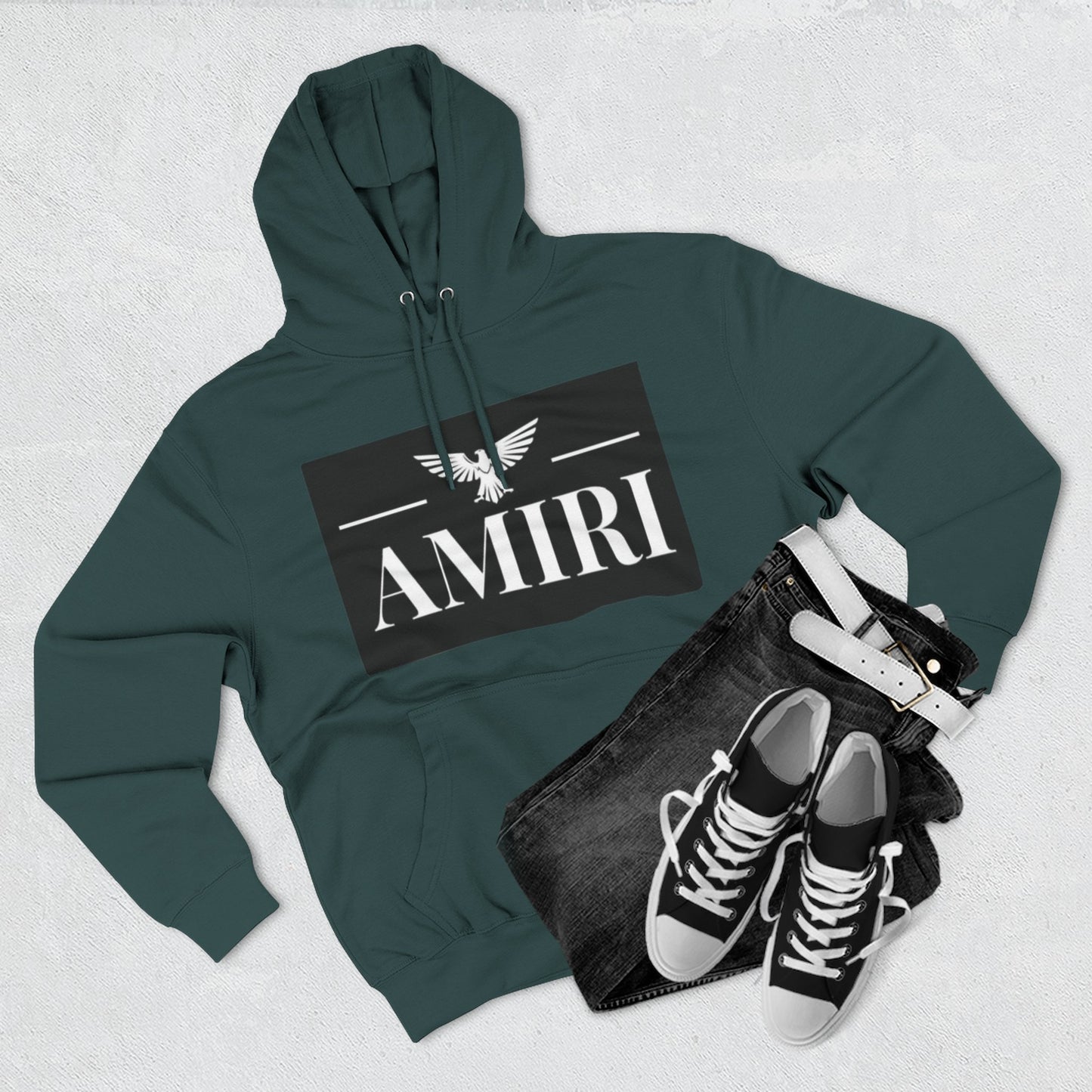 Amiri Logo Hoodie — Graphic Fleece Pullover with Eagle Emblem