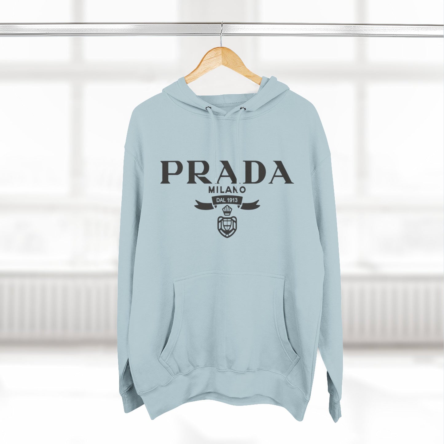 Designer Logo Hoodie — PRADA Milano Graphic Fleece Pullover
