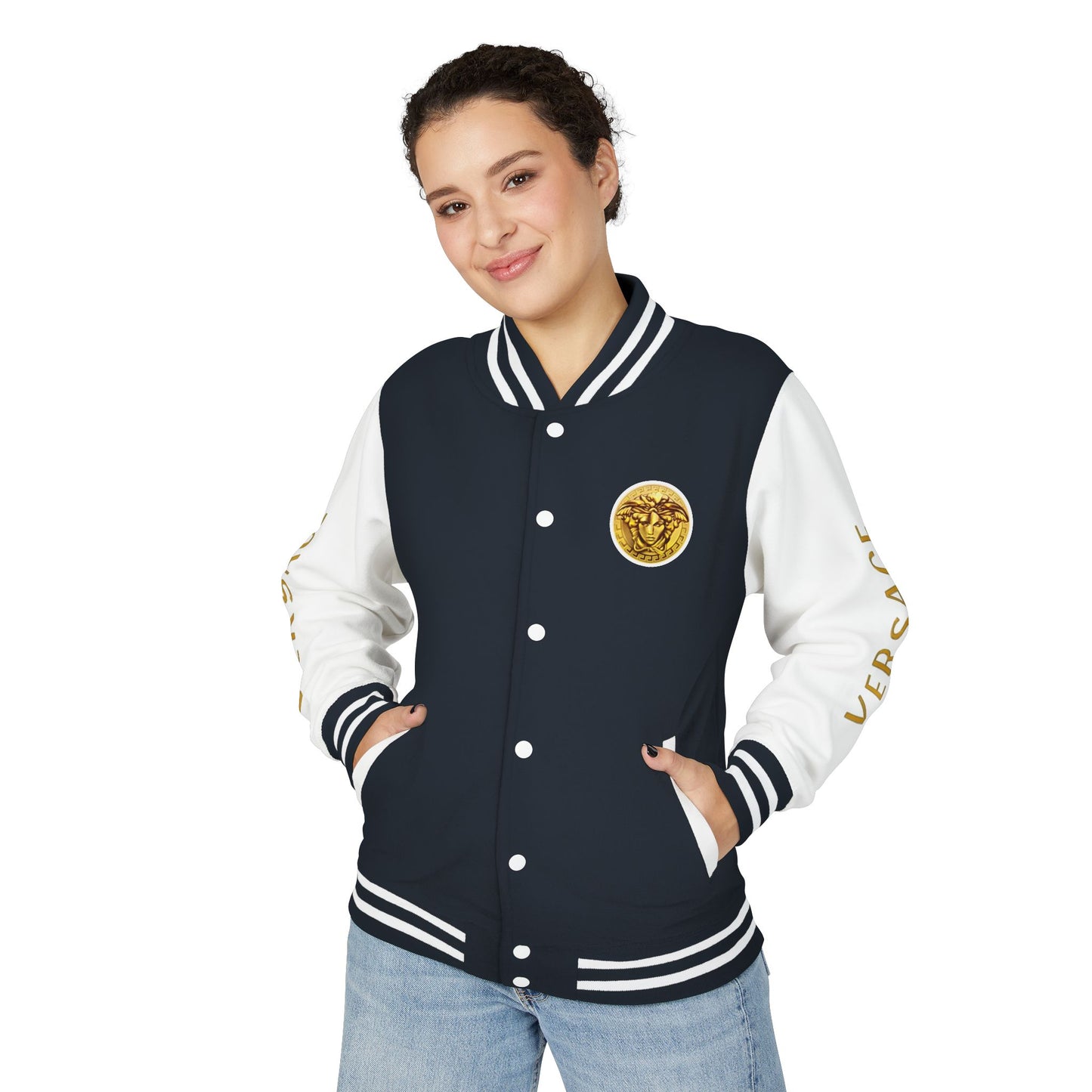Versace-Style Unisex Heavyweight Letterman Jacket | Vintage Streetwear, Casual Fashion, Layering, Gift for Fashion Lovers, Unique Outerwear