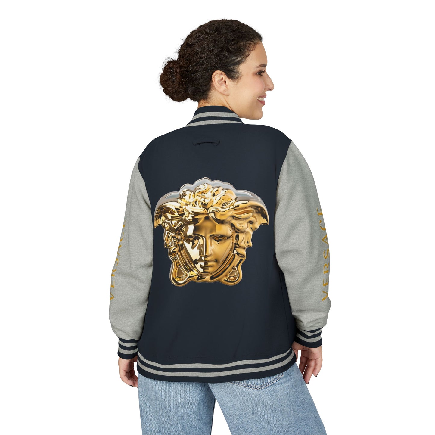 Versace-Style Unisex Heavyweight Letterman Jacket | Vintage Streetwear, Casual Fashion, Layering, Gift for Fashion Lovers, Unique Outerwear