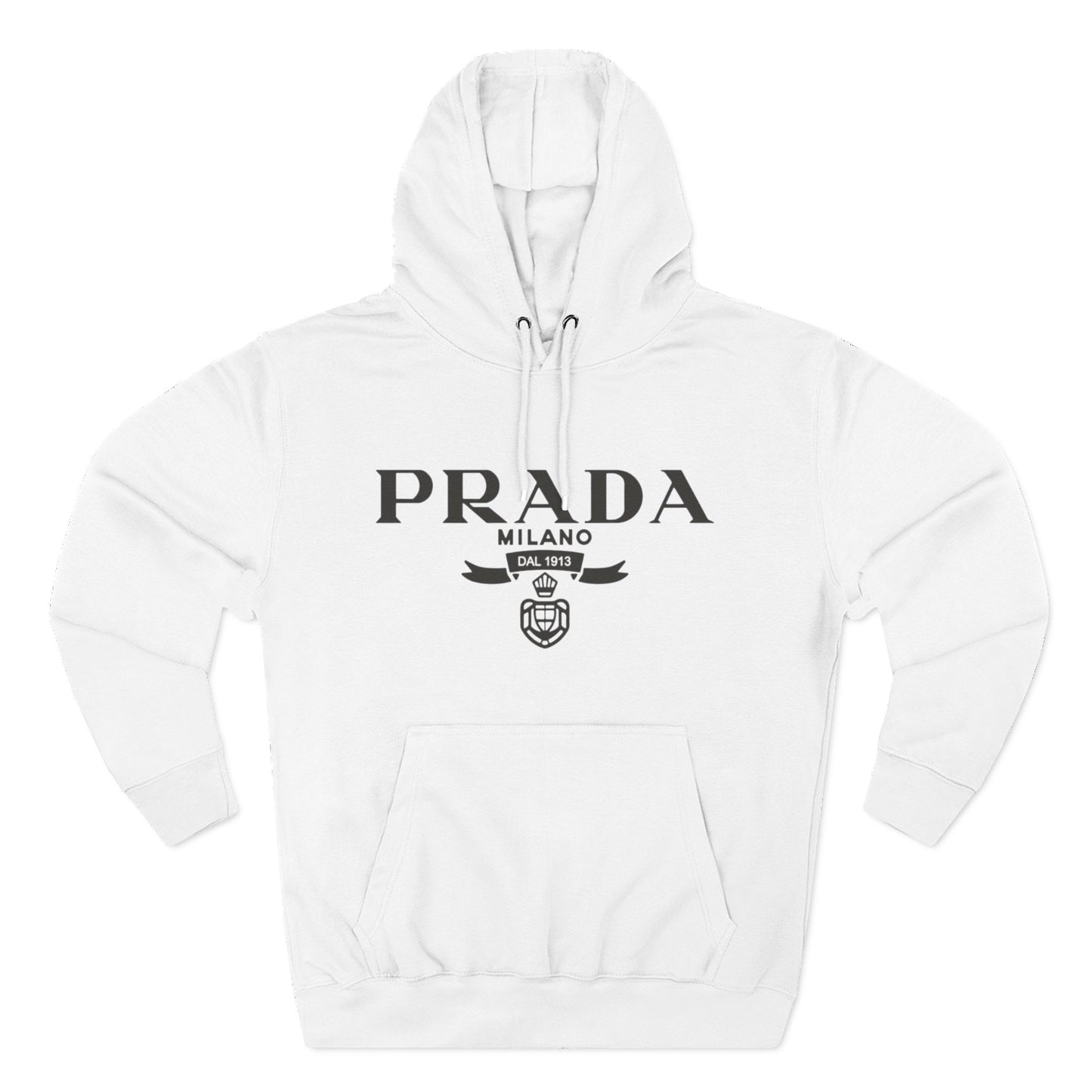 Designer Logo Hoodie — PRADA Milano Graphic Fleece Pullover