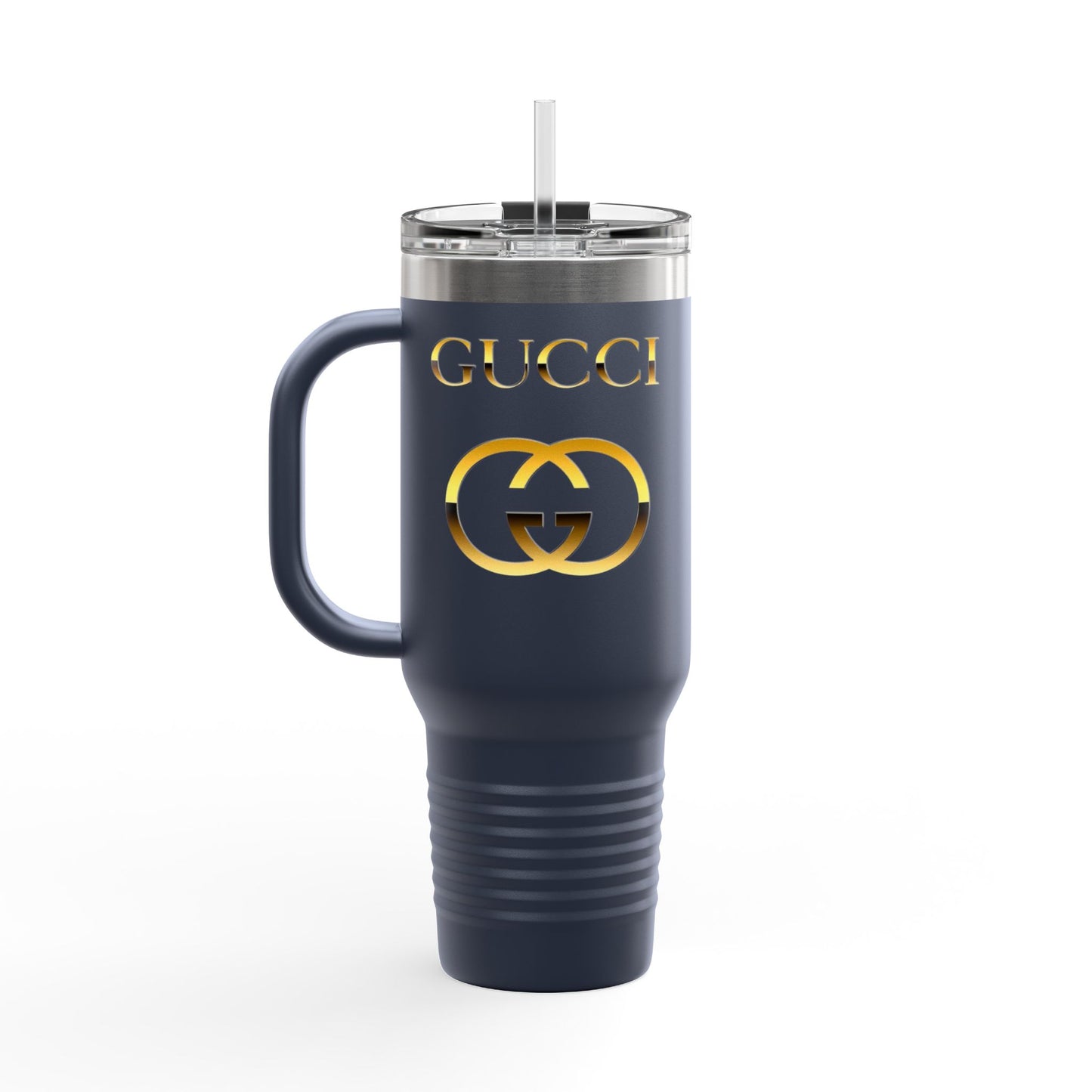 40oz Insulated Travel Mug — White Gold Designer Logo Tumbler