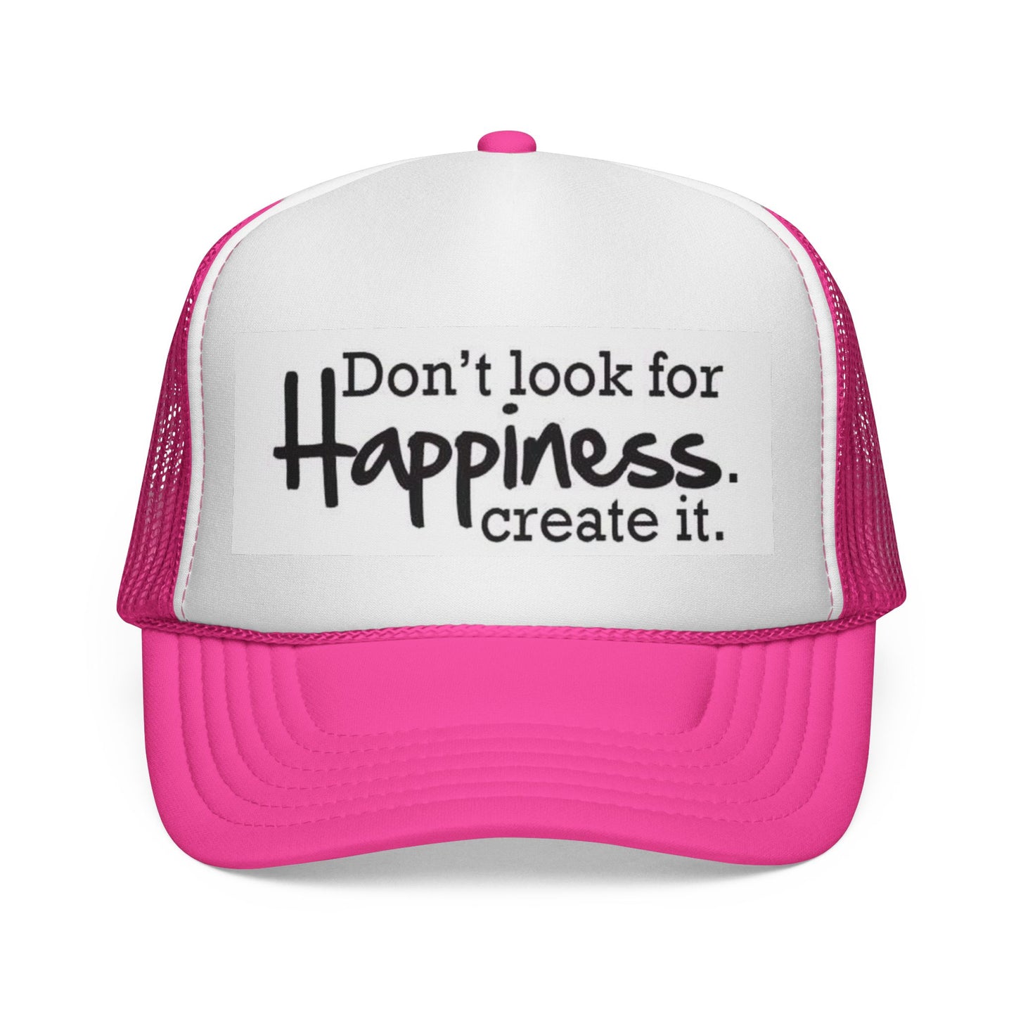 Inspirational Trucker Cap - Happiness Quote Hat, Gift for Outdoors, Motivational Headwear, Casual Style, Trendy Accessory