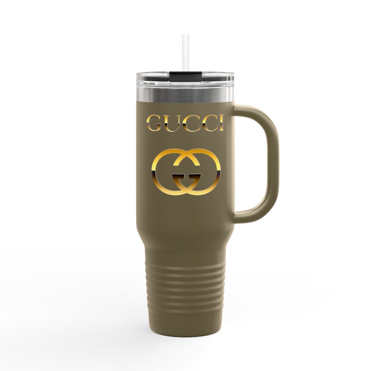 40oz Insulated Travel Mug — White Gold Designer Logo Tumbler