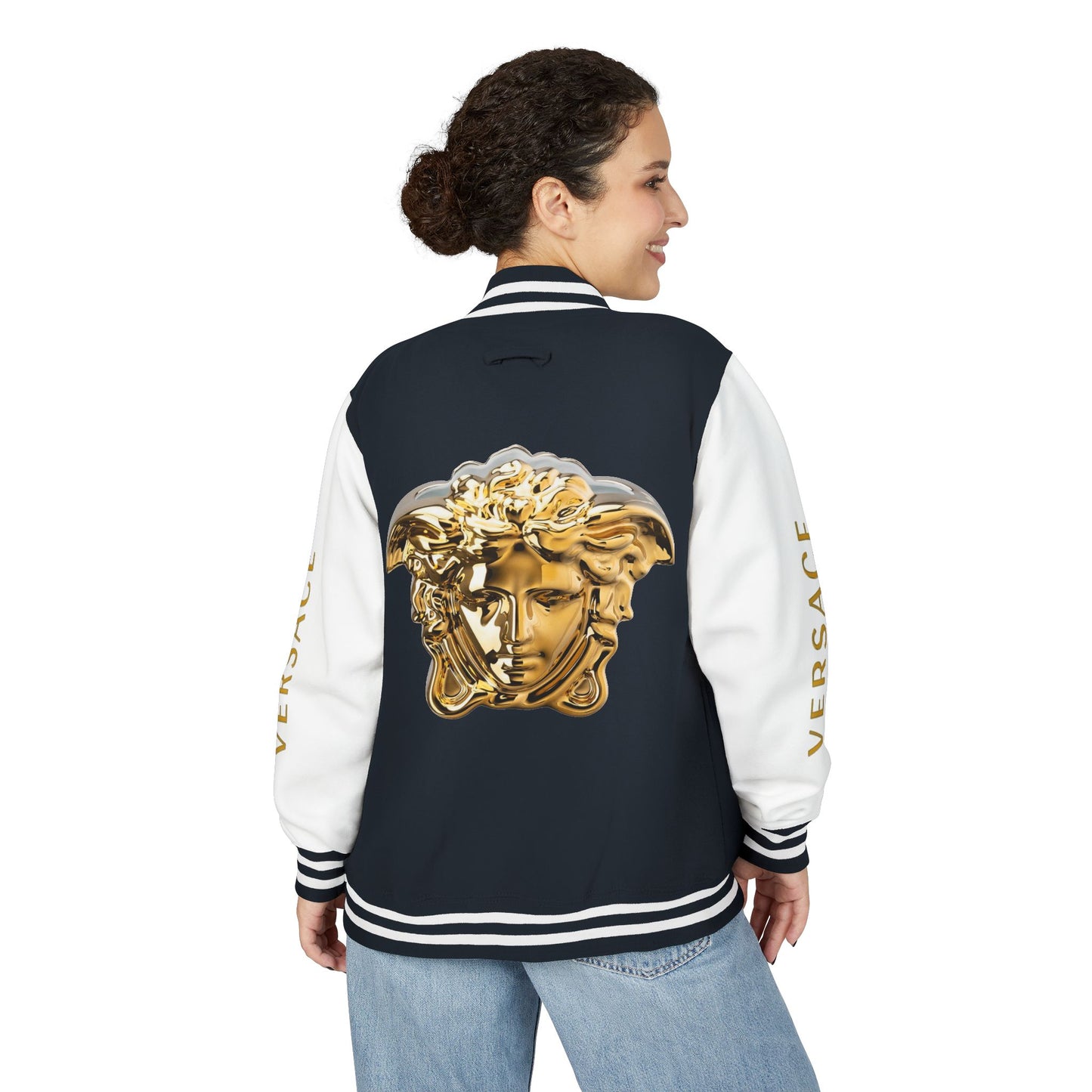 Versace-Style Unisex Heavyweight Letterman Jacket | Vintage Streetwear, Casual Fashion, Layering, Gift for Fashion Lovers, Unique Outerwear
