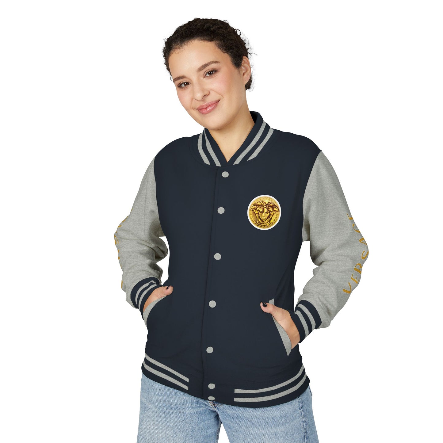 Versace-Style Unisex Heavyweight Letterman Jacket | Vintage Streetwear, Casual Fashion, Layering, Gift for Fashion Lovers, Unique Outerwear