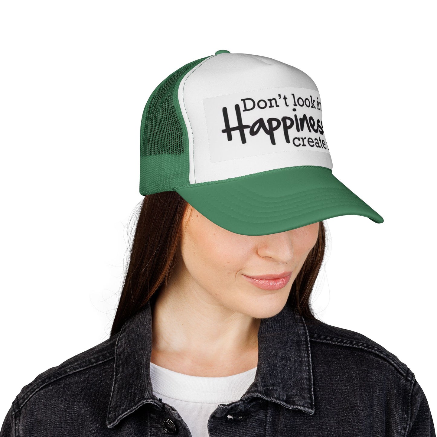 Inspirational Trucker Cap - Happiness Quote Hat, Gift for Outdoors, Motivational Headwear, Casual Style, Trendy Accessory