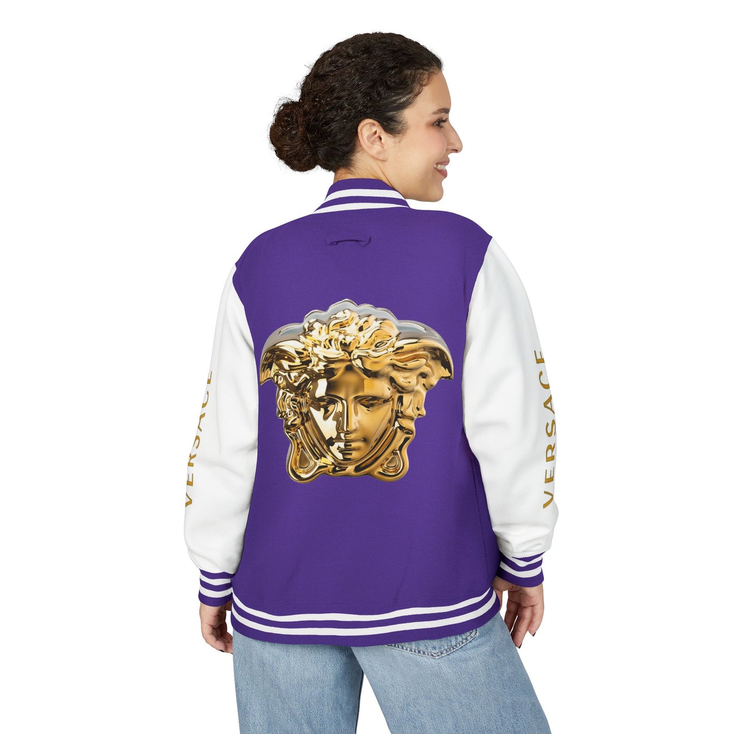 Versace-Style Unisex Heavyweight Letterman Jacket | Vintage Streetwear, Casual Fashion, Layering, Gift for Fashion Lovers, Unique Outerwear