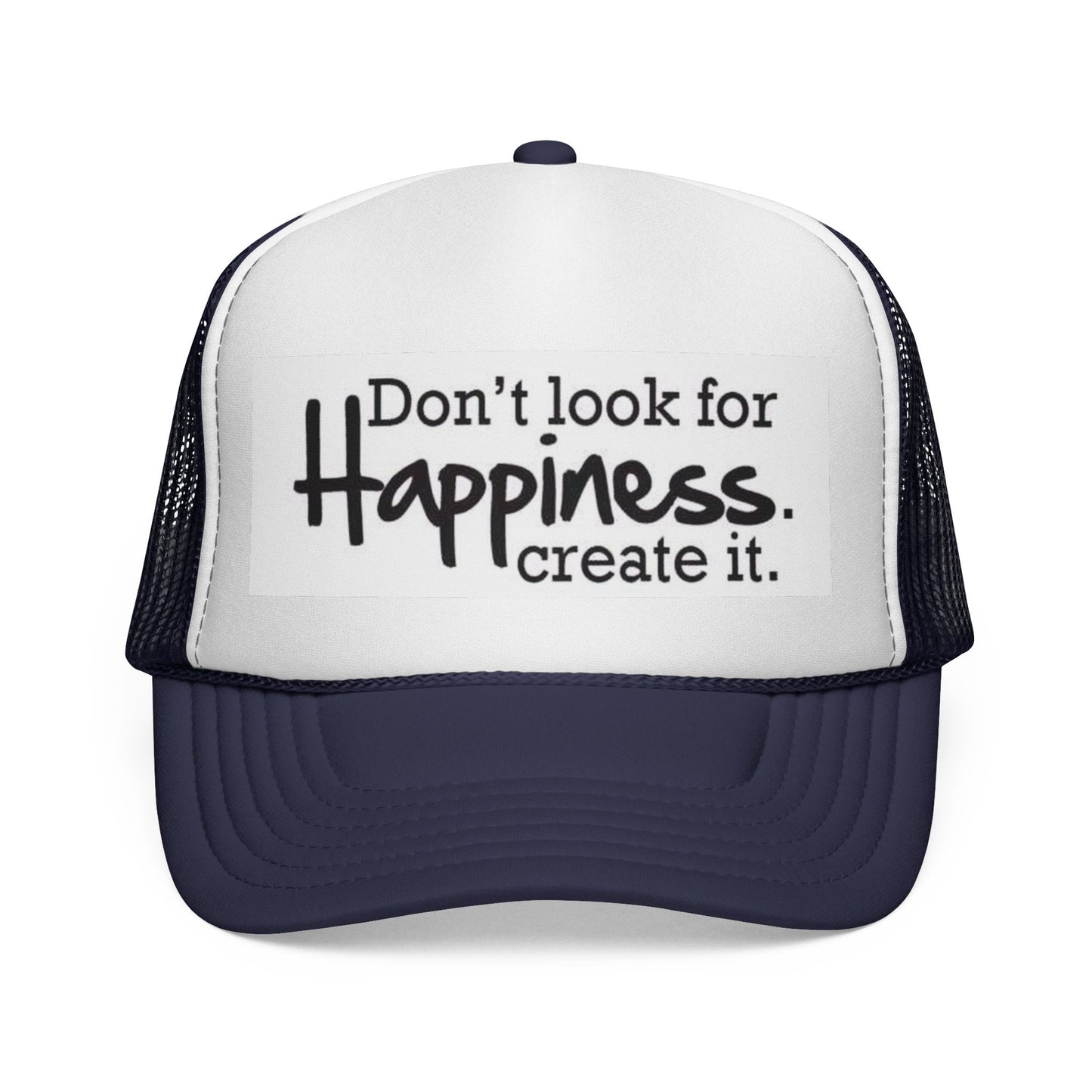Inspirational Trucker Cap - Happiness Quote Hat, Gift for Outdoors, Motivational Headwear, Casual Style, Trendy Accessory