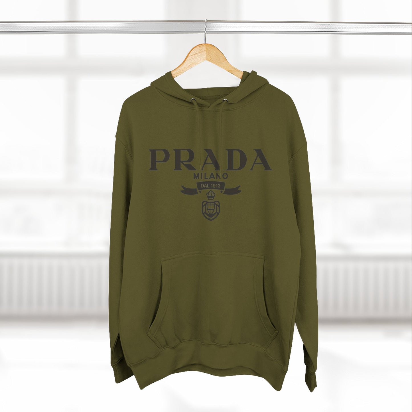 Designer Logo Hoodie — PRADA Milano Graphic Fleece Pullover