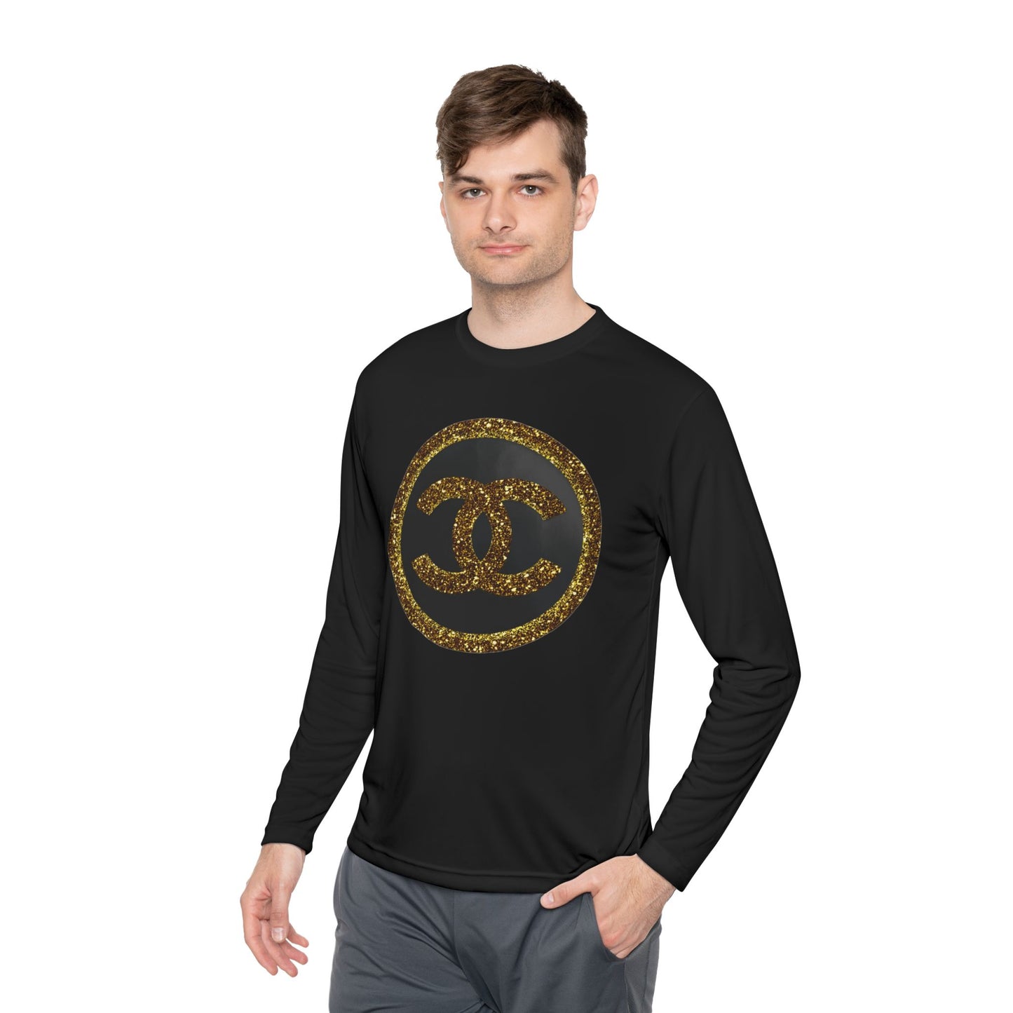 Gold Glitter Interlocking Logo Long Sleeve Tee