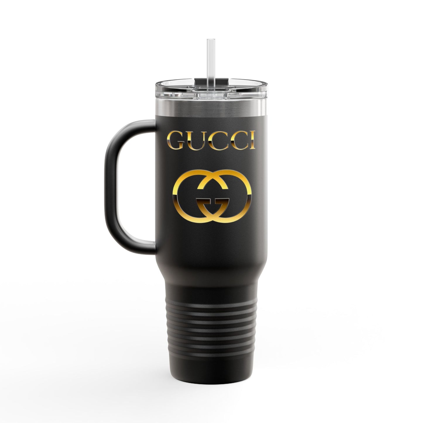 40oz Insulated Travel Mug — White Gold Designer Logo Tumbler