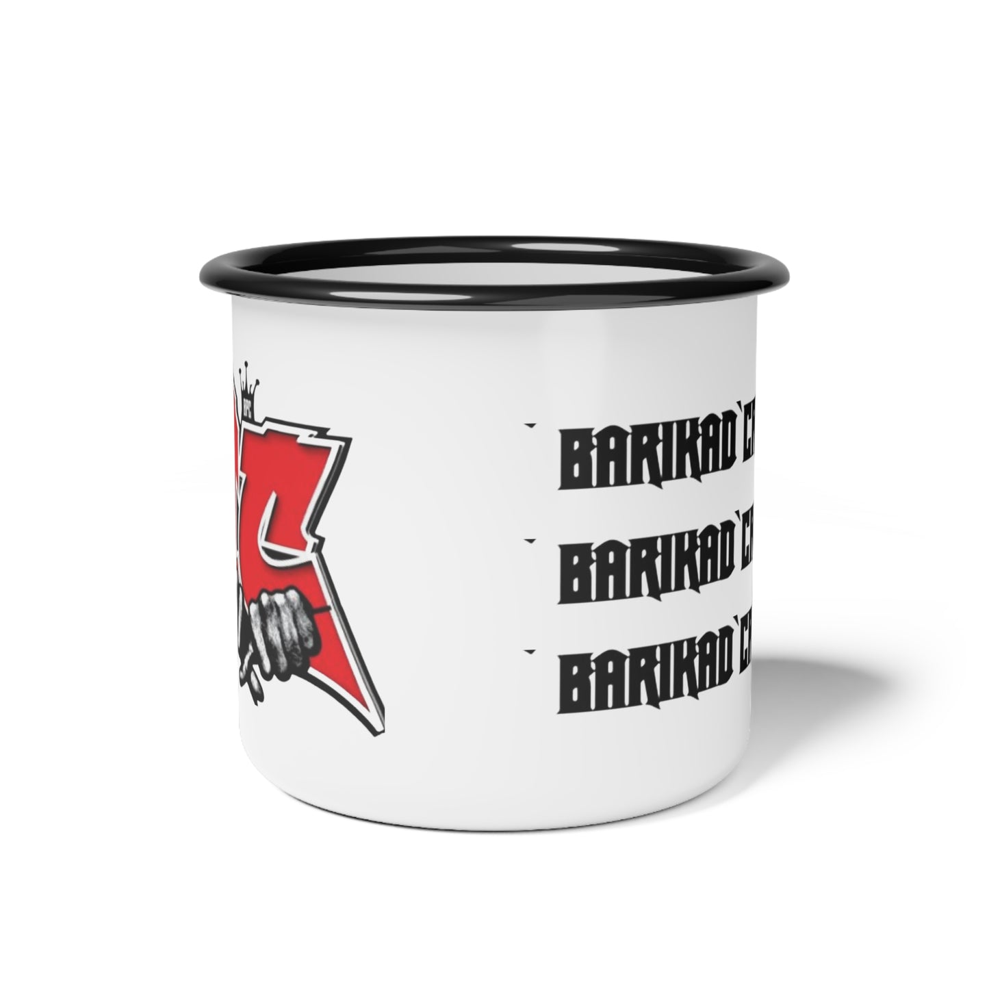 Enamel Camp Cup — Red Graffiti 'B3' Design with 'BARIKAD' Text