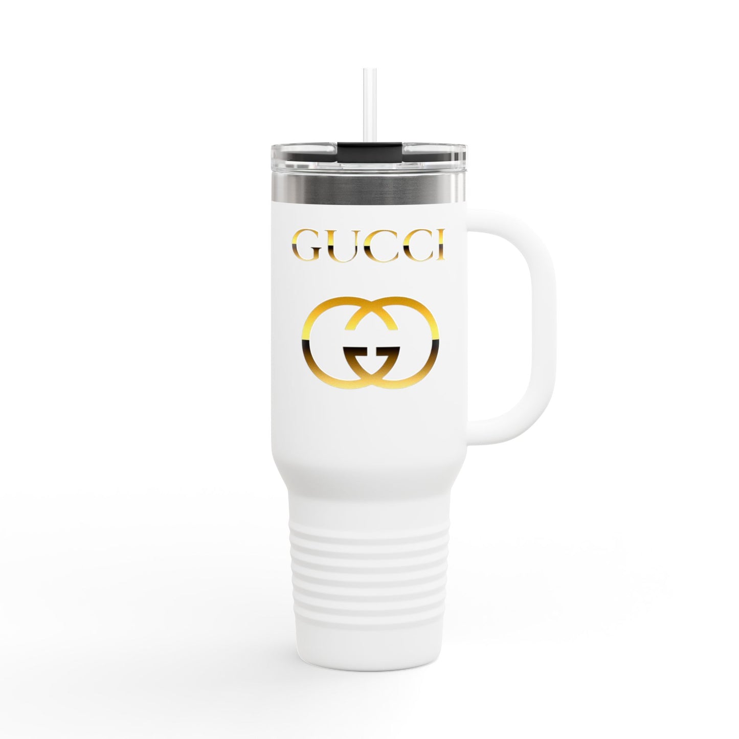 40oz Insulated Travel Mug — White Gold Designer Logo Tumbler