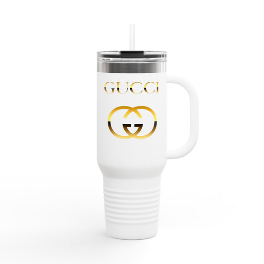 40oz Insulated Travel Mug — White Gold Designer Logo Tumbler