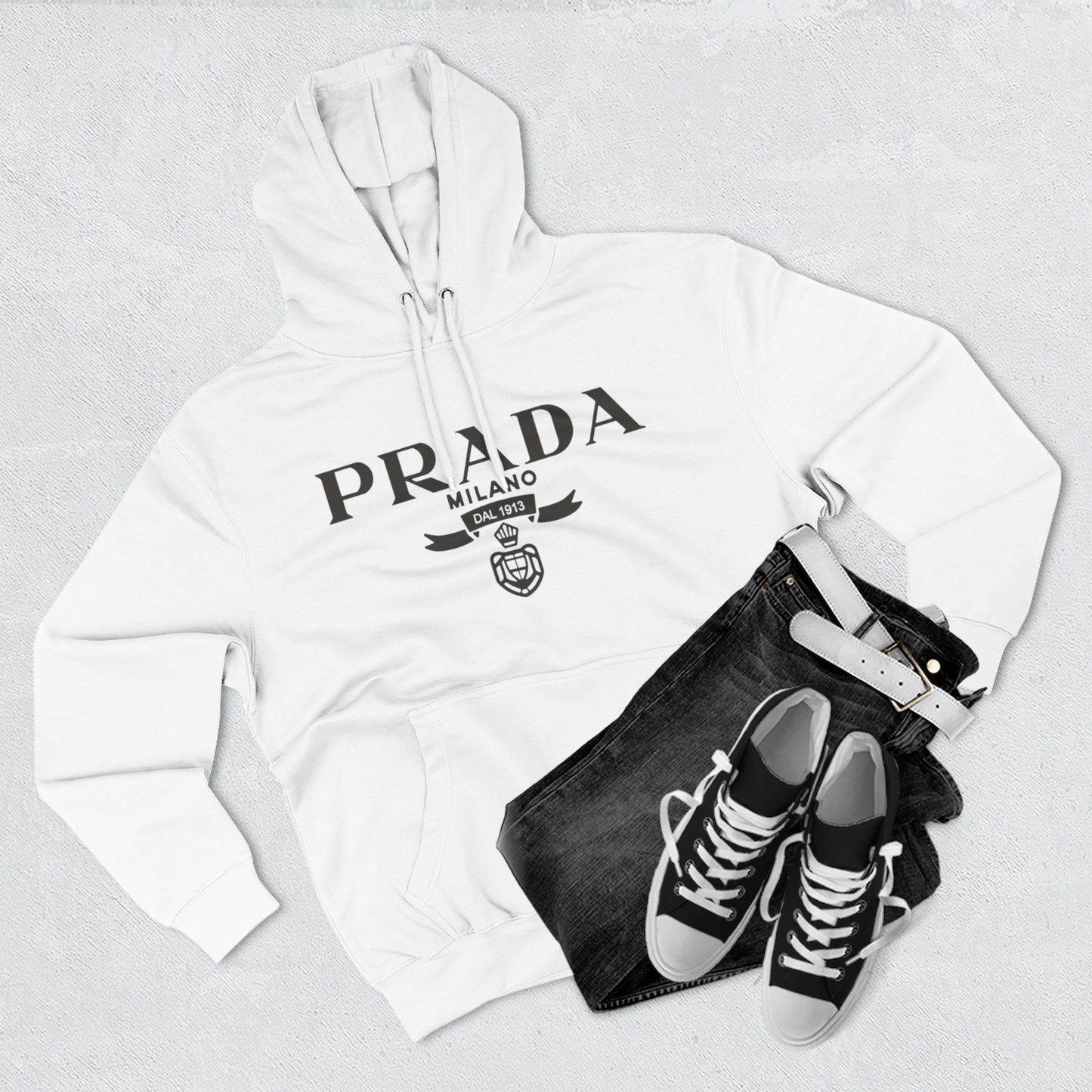 Designer Logo Hoodie - PRADA Milano Inspired Fleece Pullover