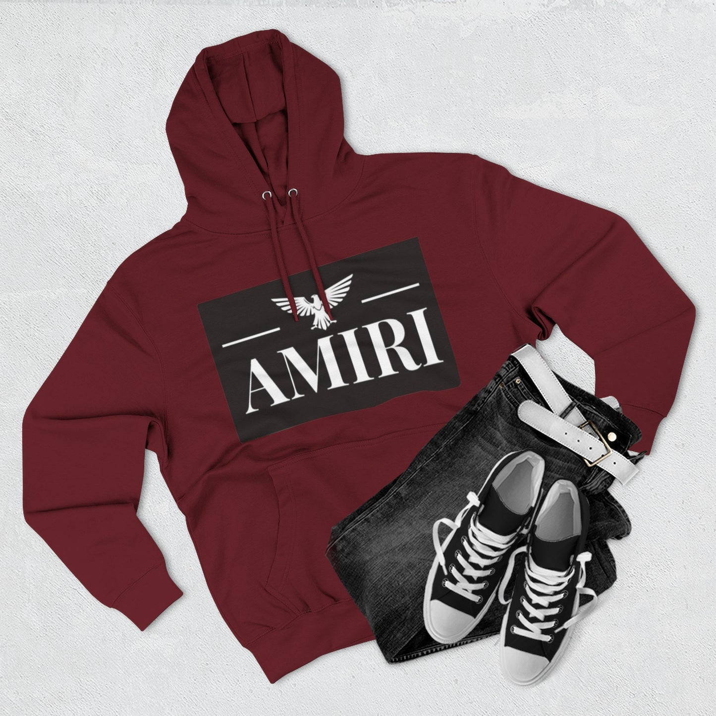 Amiri Logo Hoodie — Graphic Fleece Pullover with Eagle Emblem