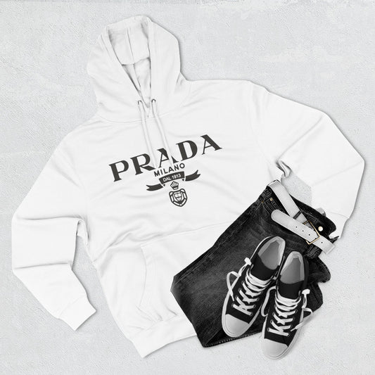 Designer Logo Hoodie — PRADA Milano Graphic Fleece Pullover