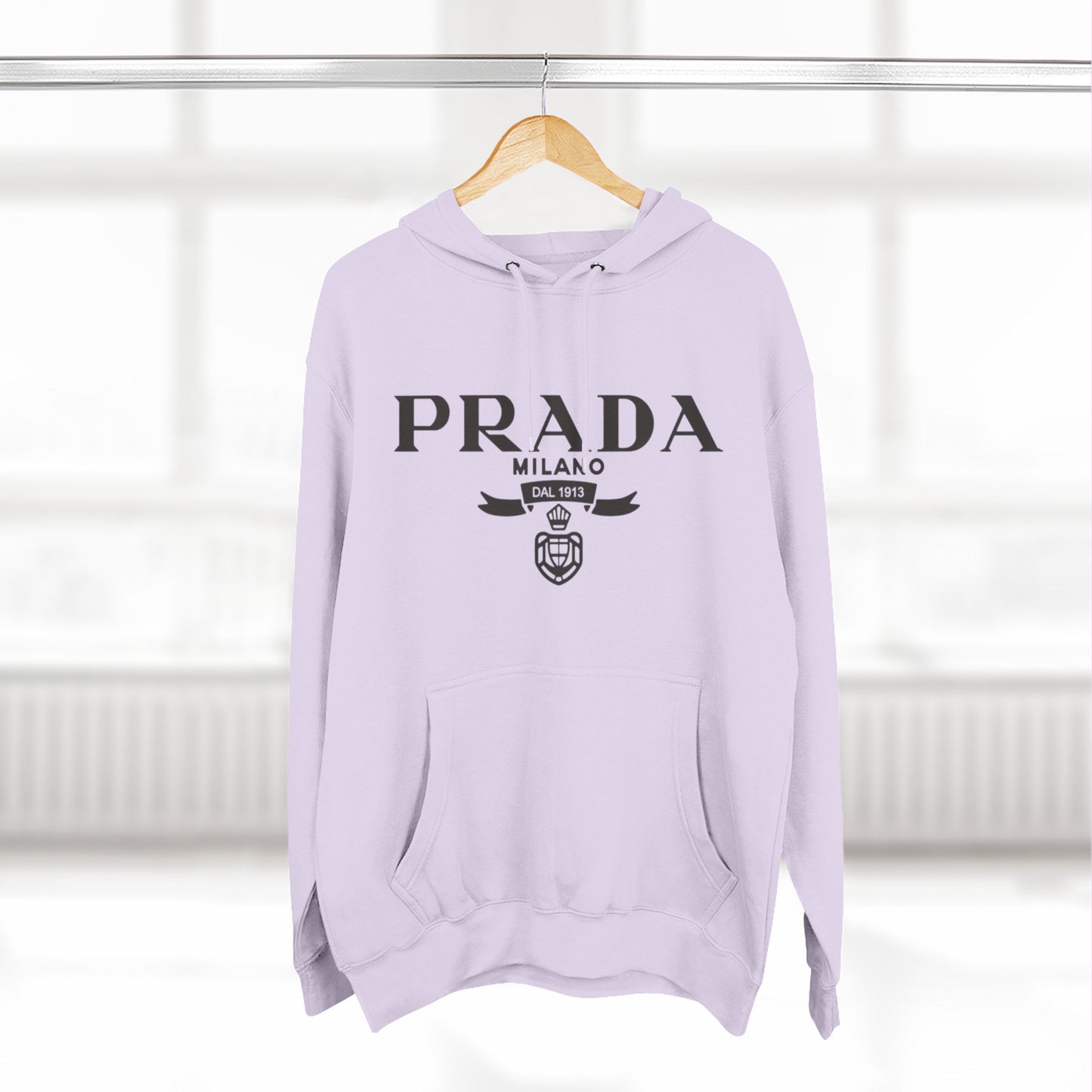 Designer Logo Hoodie — PRADA Milano Graphic Fleece Pullover