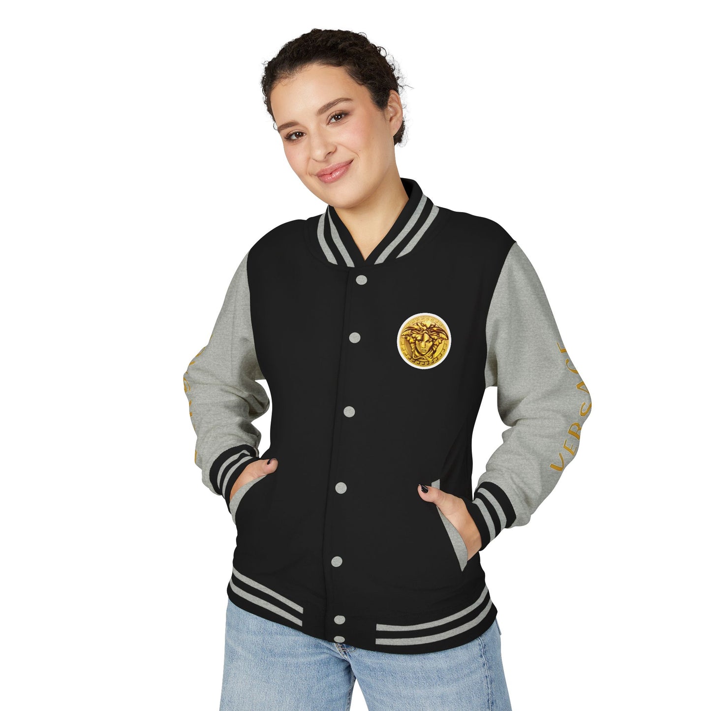 Versace-Style Unisex Heavyweight Letterman Jacket | Vintage Streetwear, Casual Fashion, Layering, Gift for Fashion Lovers, Unique Outerwear