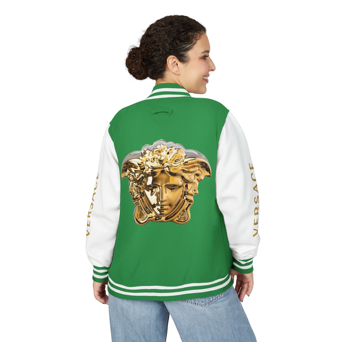 Versace-Style Unisex Heavyweight Letterman Jacket | Vintage Streetwear, Casual Fashion, Layering, Gift for Fashion Lovers, Unique Outerwear