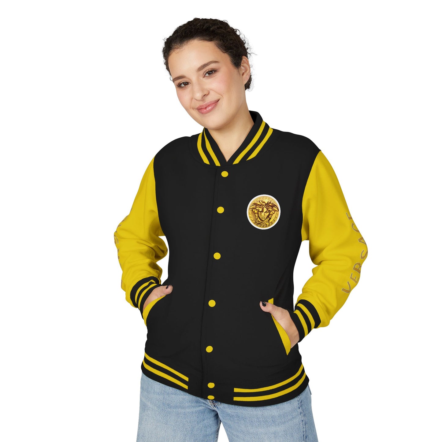 Versace-Style Unisex Heavyweight Letterman Jacket | Vintage Streetwear, Casual Fashion, Layering, Gift for Fashion Lovers, Unique Outerwear
