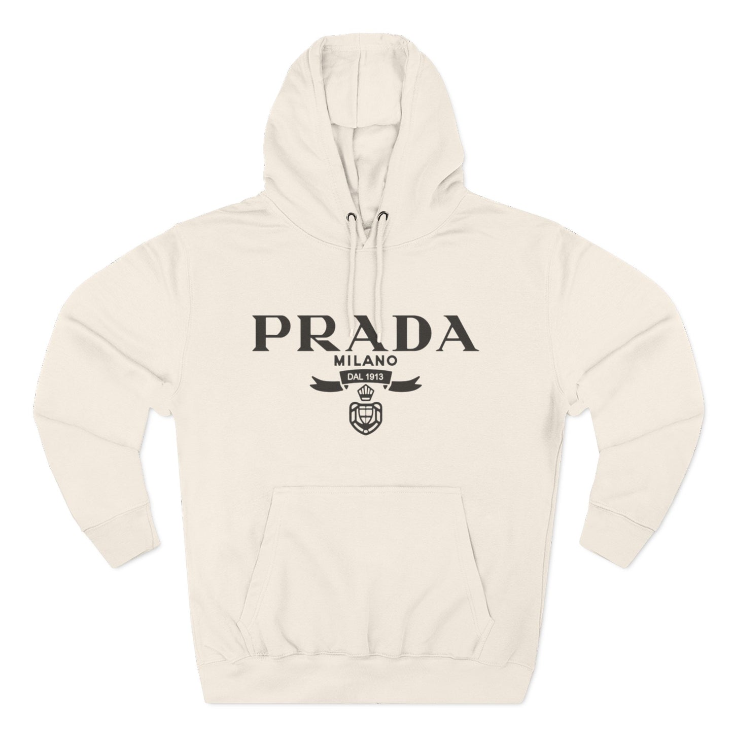 Designer Logo Hoodie — PRADA Milano Graphic Fleece Pullover
