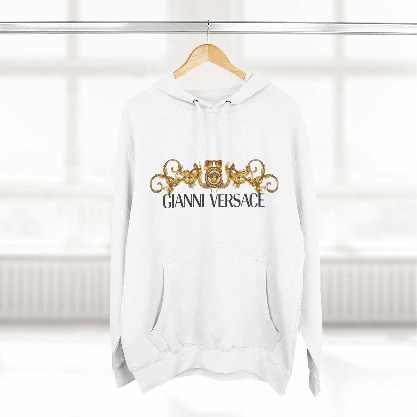Gianni Versace Gold Baroque Logo Hoodie — Luxury Graphic Fleece Pullover