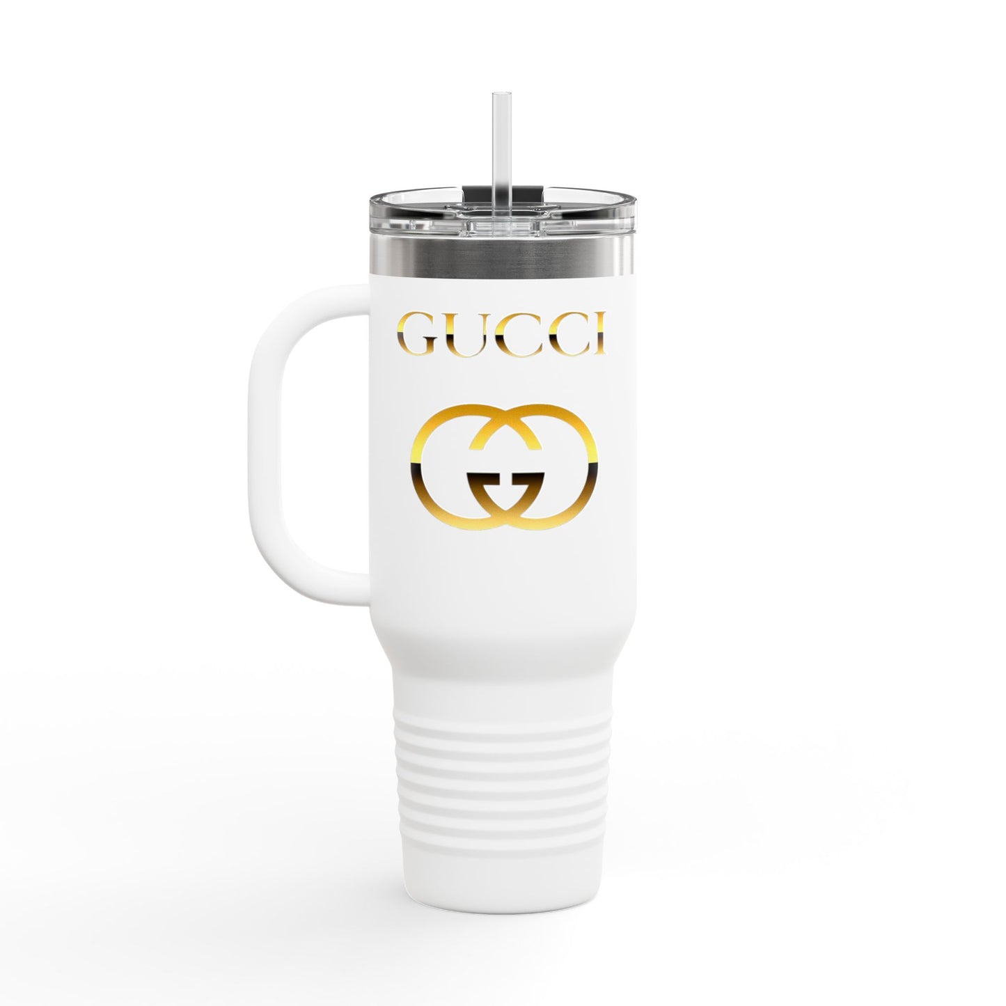 40oz Insulated Travel Mug — White Gold Designer Logo Tumbler