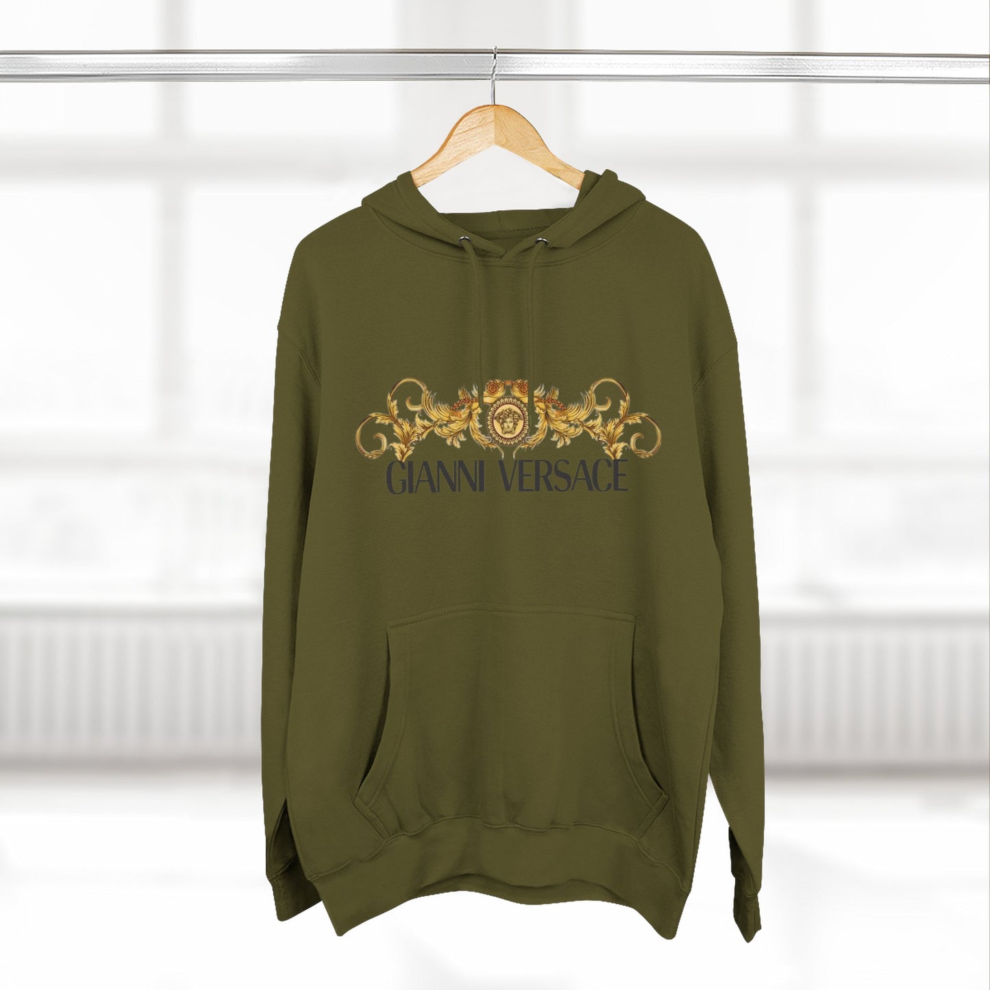 Gianni Versace Gold Baroque Logo Hoodie — Luxury Graphic Fleece Pullover