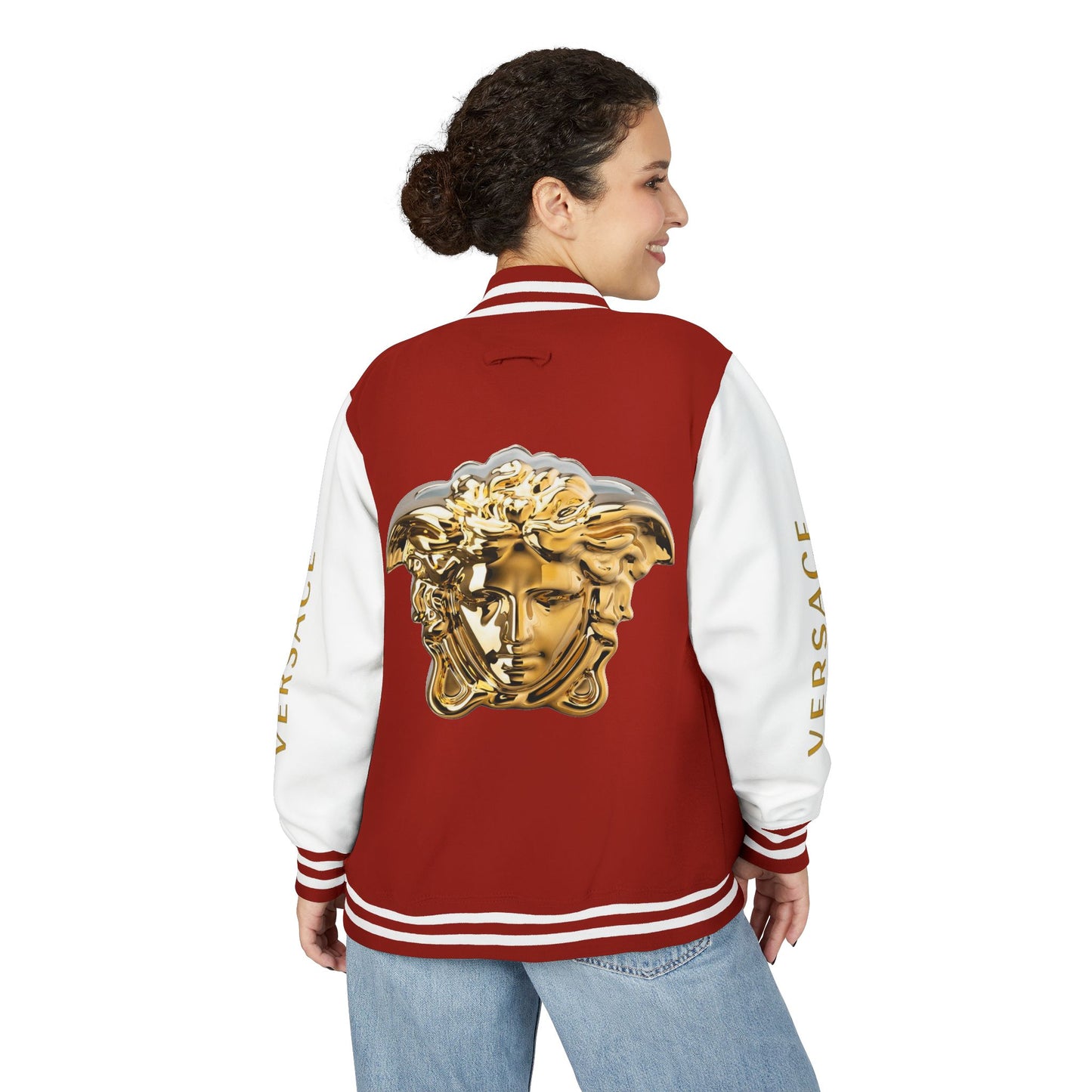 Versace-Style Unisex Heavyweight Letterman Jacket | Vintage Streetwear, Casual Fashion, Layering, Gift for Fashion Lovers, Unique Outerwear